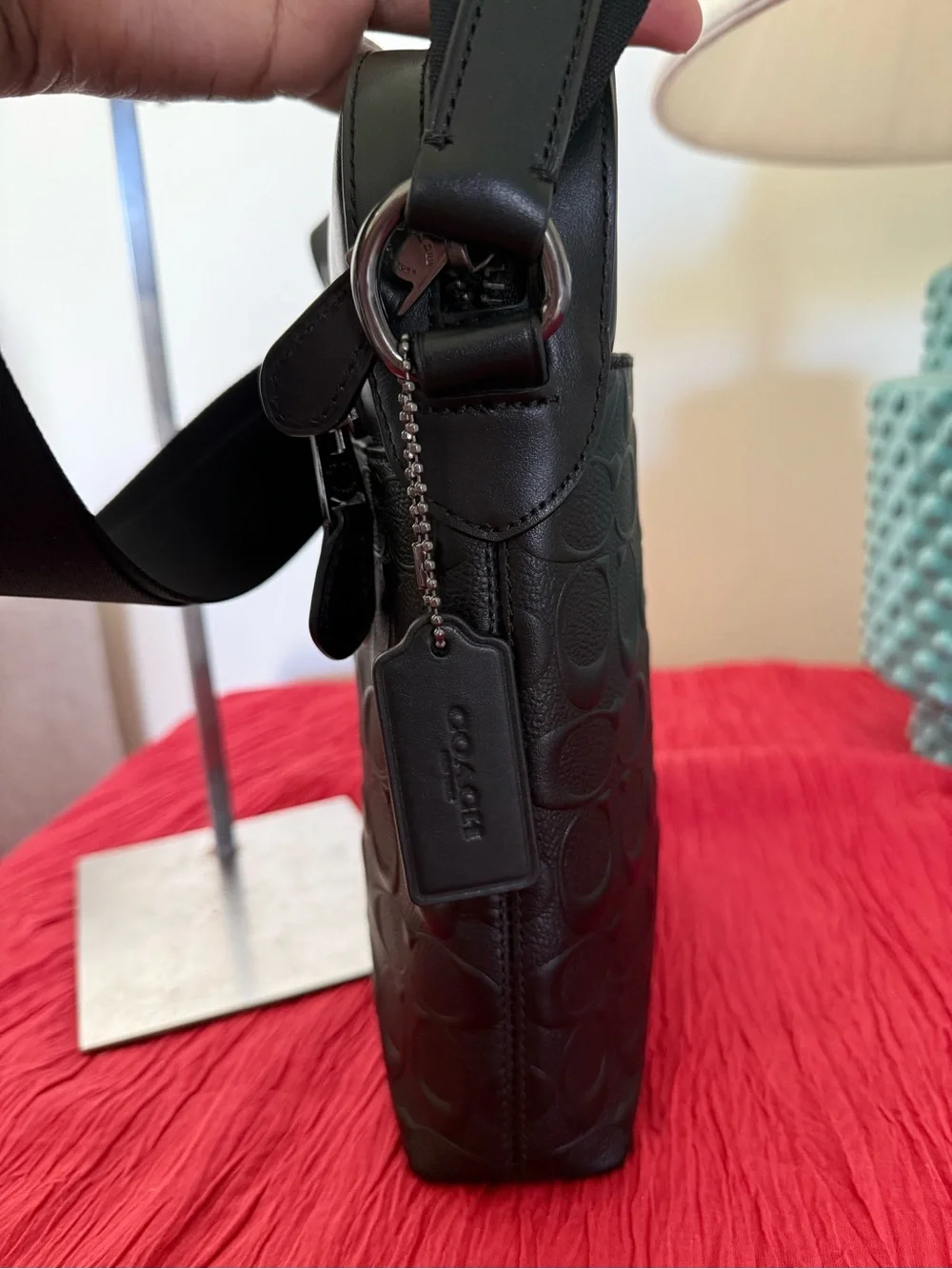 Coach Black Embossed Signature Leather Messenger Bag